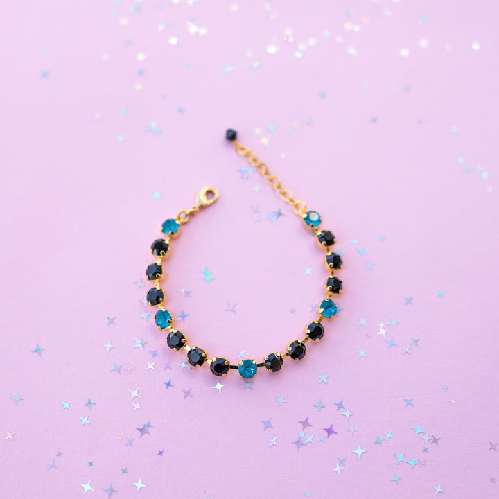 6mm Crystal Bracelet: Jet and Peacock Twinkle  - Choose setting Color and Length