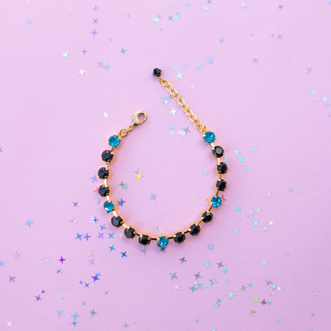6mm Crystal Bracelet: Jet and Peacock Twinkle  - Choose setting Color and Length