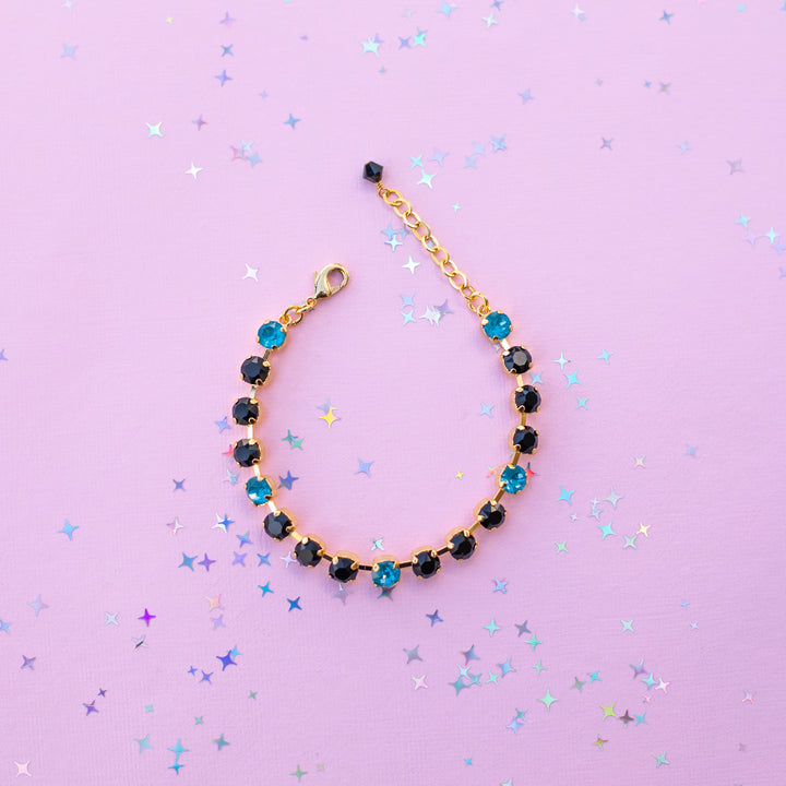 6mm Crystal Bracelet: Jet and Peacock Twinkle  - Choose setting Color and Length