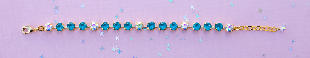 6mm Crystal Bracelet: Peacock Twinkle and Crystal Transmission  - Choose setting Color and Length