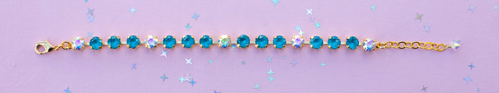 6mm Crystal Bracelet: Peacock Twinkle and Crystal Transmission  - Choose setting Color and Length
