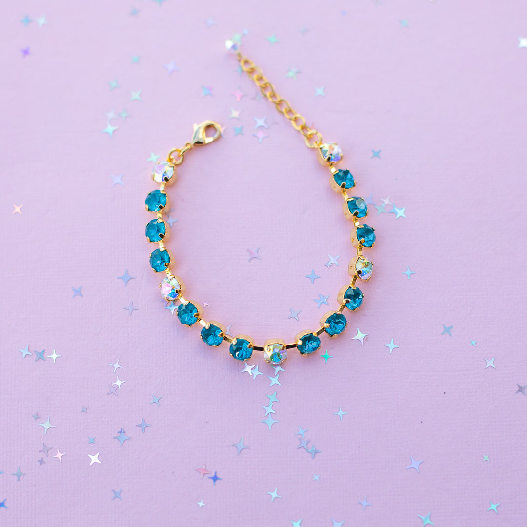 6mm Crystal Bracelet: Peacock Twinkle and Crystal Transmission  - Choose setting Color and Length