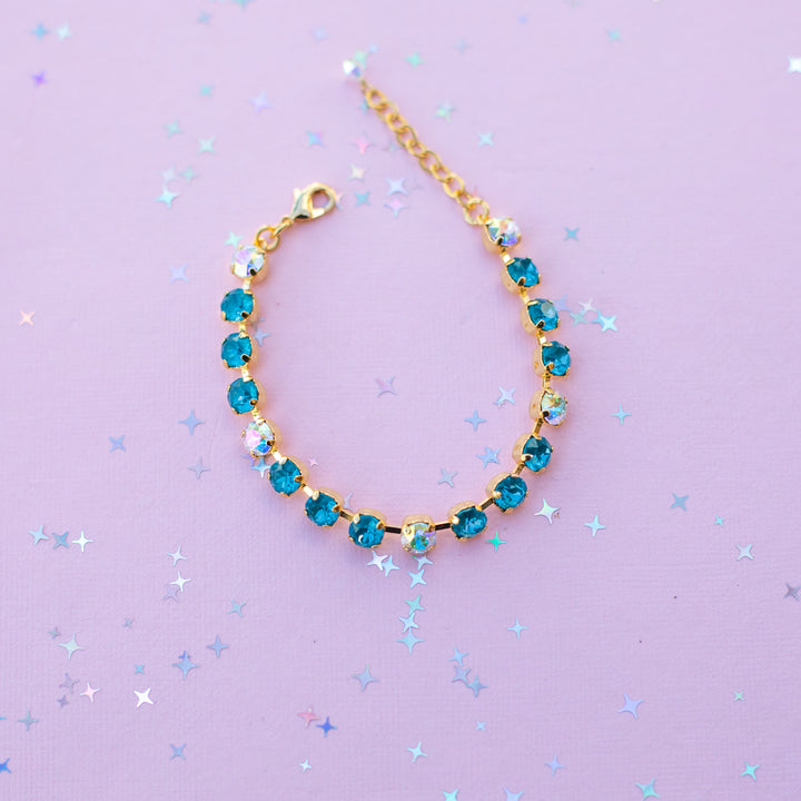 6mm Crystal Bracelet: Peacock Twinkle and Crystal Transmission  - Choose setting Color and Length