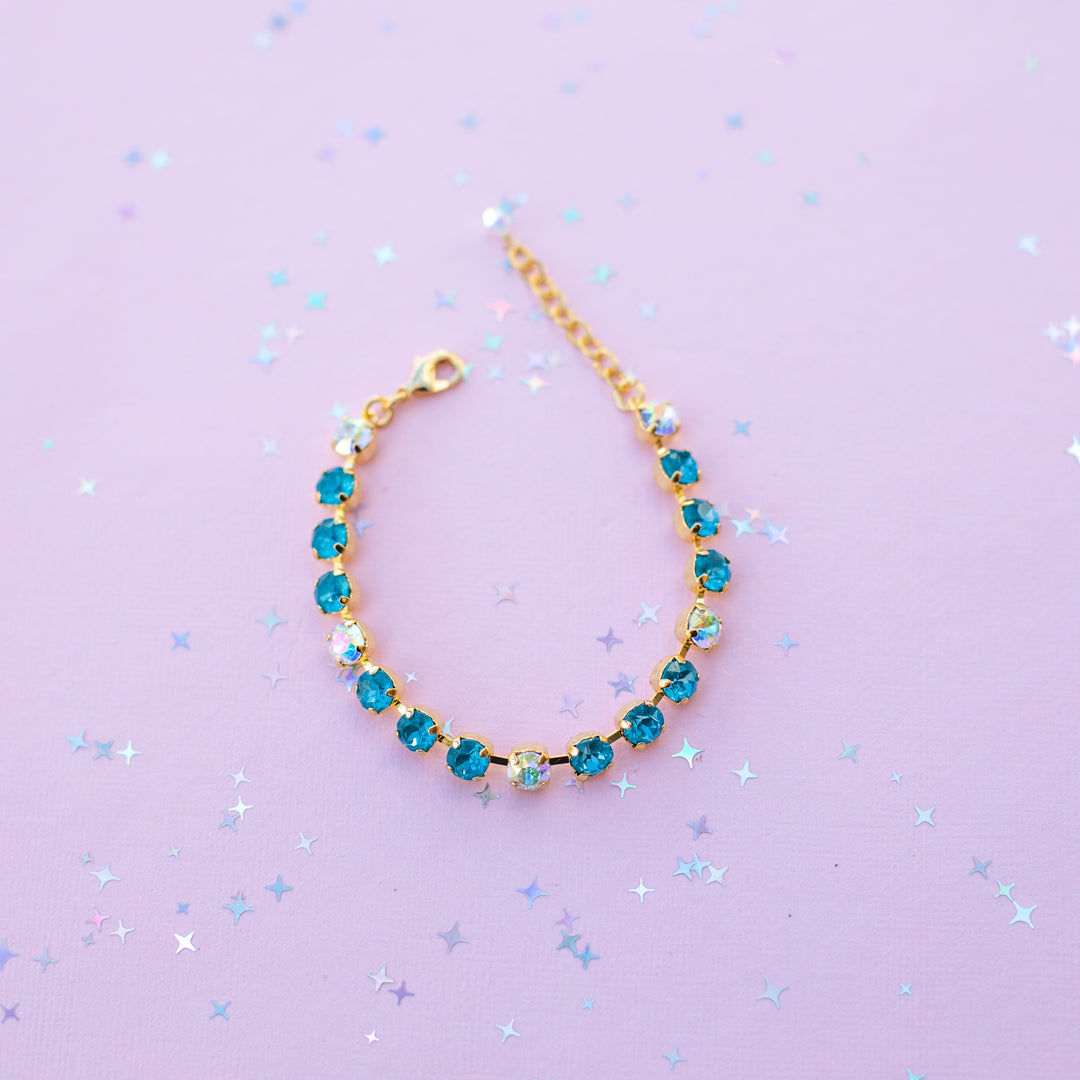 6mm Crystal Bracelet: Peacock Twinkle and Crystal Transmission  - Choose setting Color and Length