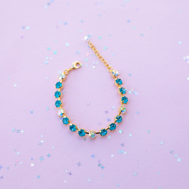 6mm Crystal Bracelet: Peacock Twinkle and Crystal Transmission  - Choose setting Color and Length