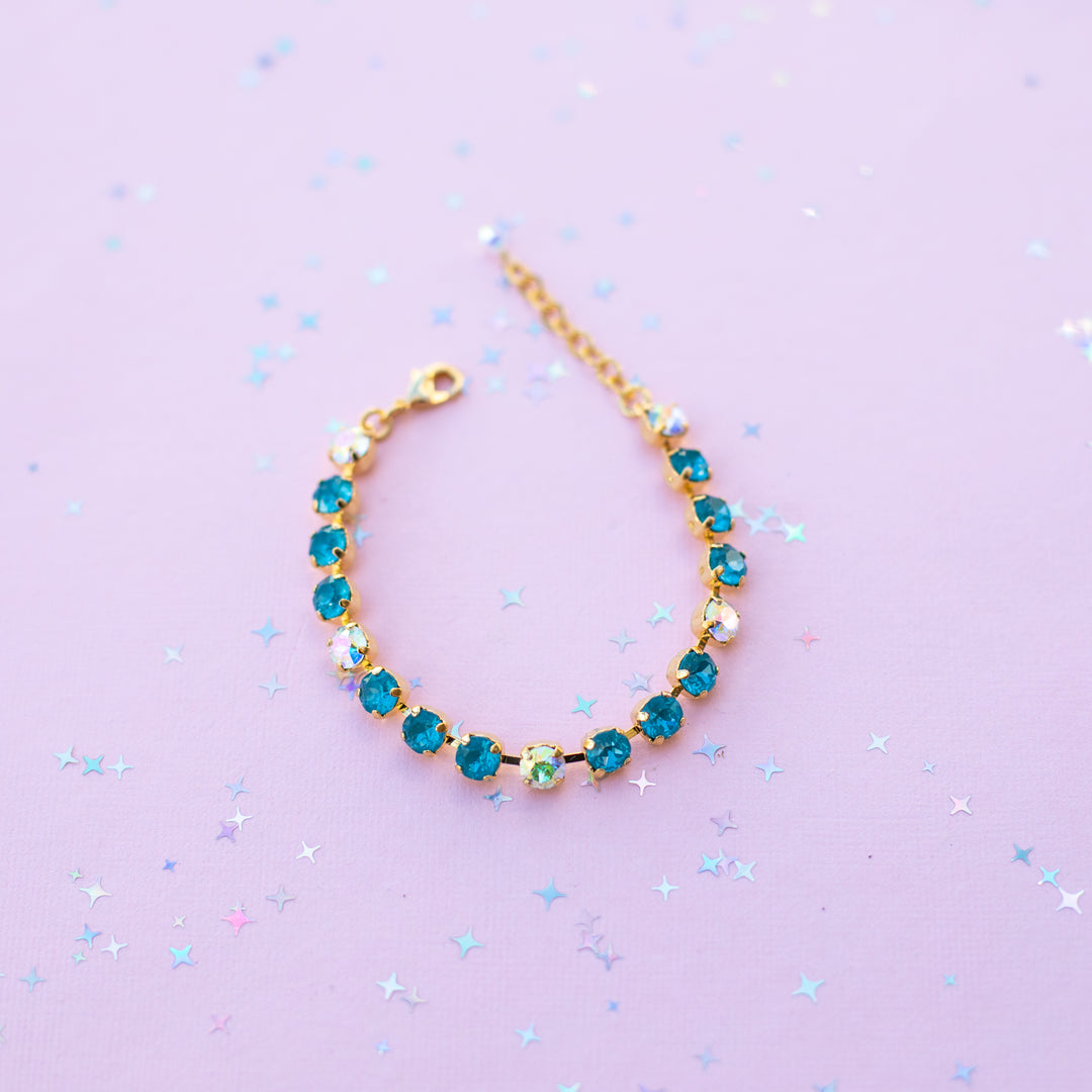 6mm Crystal Bracelet: Peacock Twinkle and Crystal Transmission  - Choose setting Color and Length