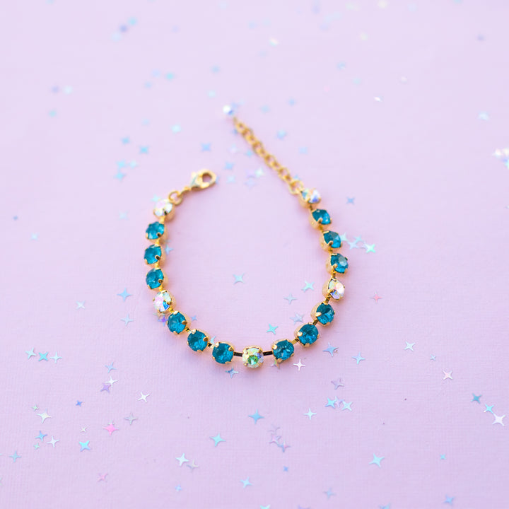 6mm Crystal Bracelet: Peacock Twinkle and Crystal Transmission  - Choose setting Color and Length