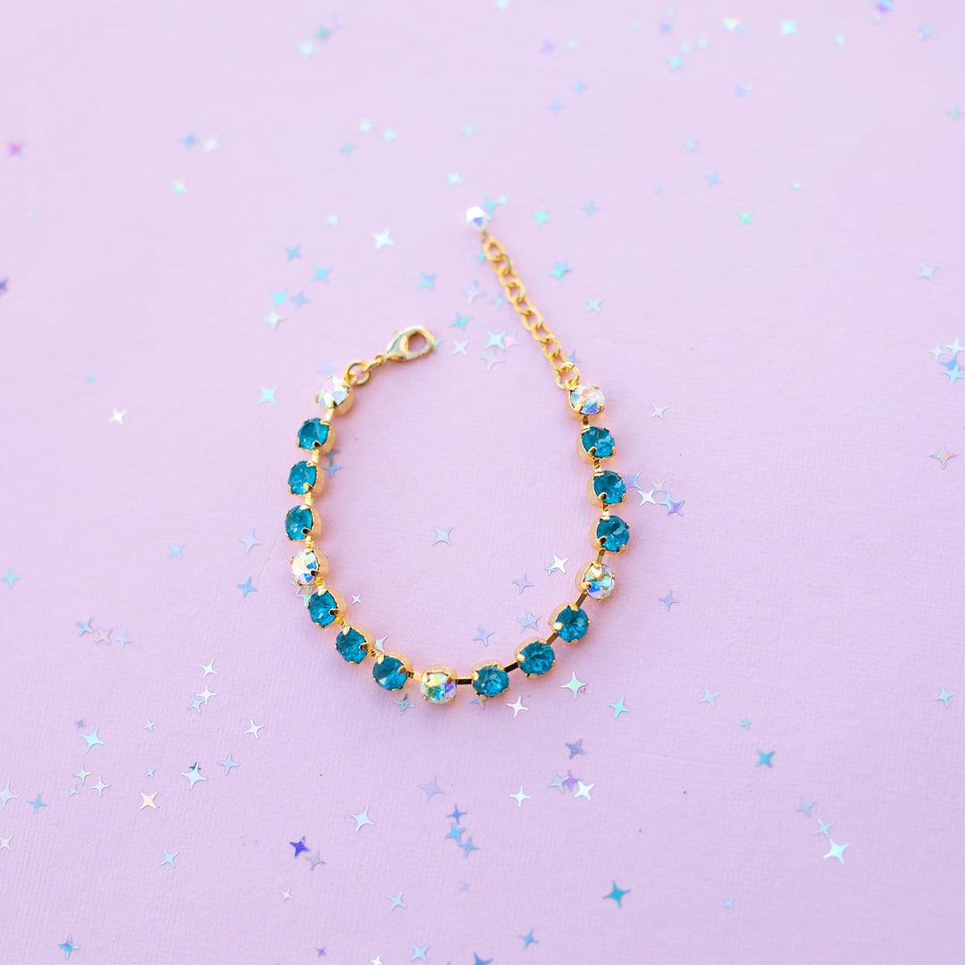 6mm Crystal Bracelet: Peacock Twinkle and Crystal Transmission  - Choose setting Color and Length