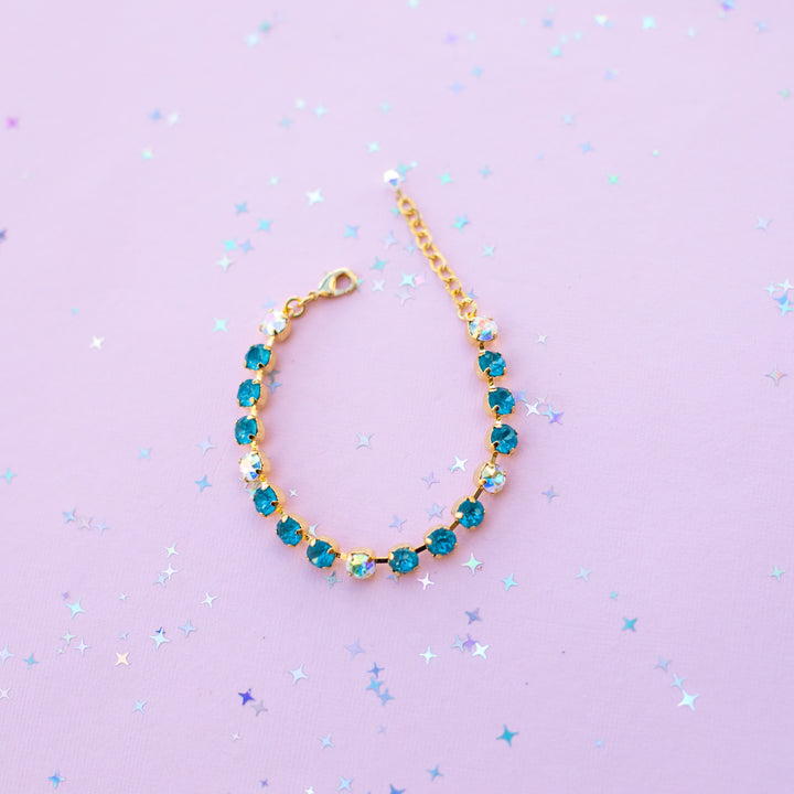 6mm Crystal Bracelet: Peacock Twinkle and Crystal Transmission  - Choose setting Color and Length