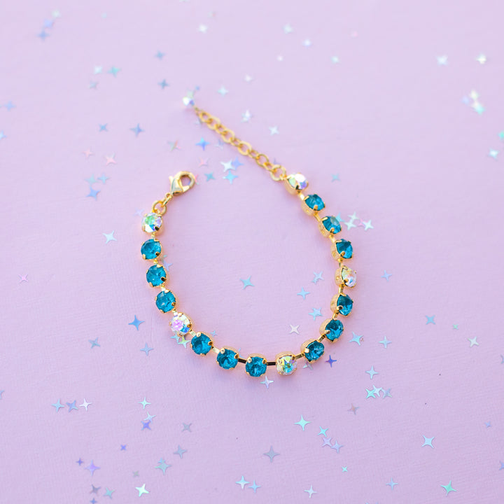 6mm Crystal Bracelet: Peacock Twinkle and Crystal Transmission  - Choose setting Color and Length