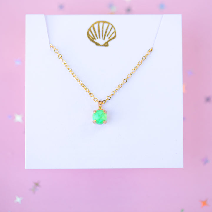 6mm Single Stone Necklace: Bright Green Opal