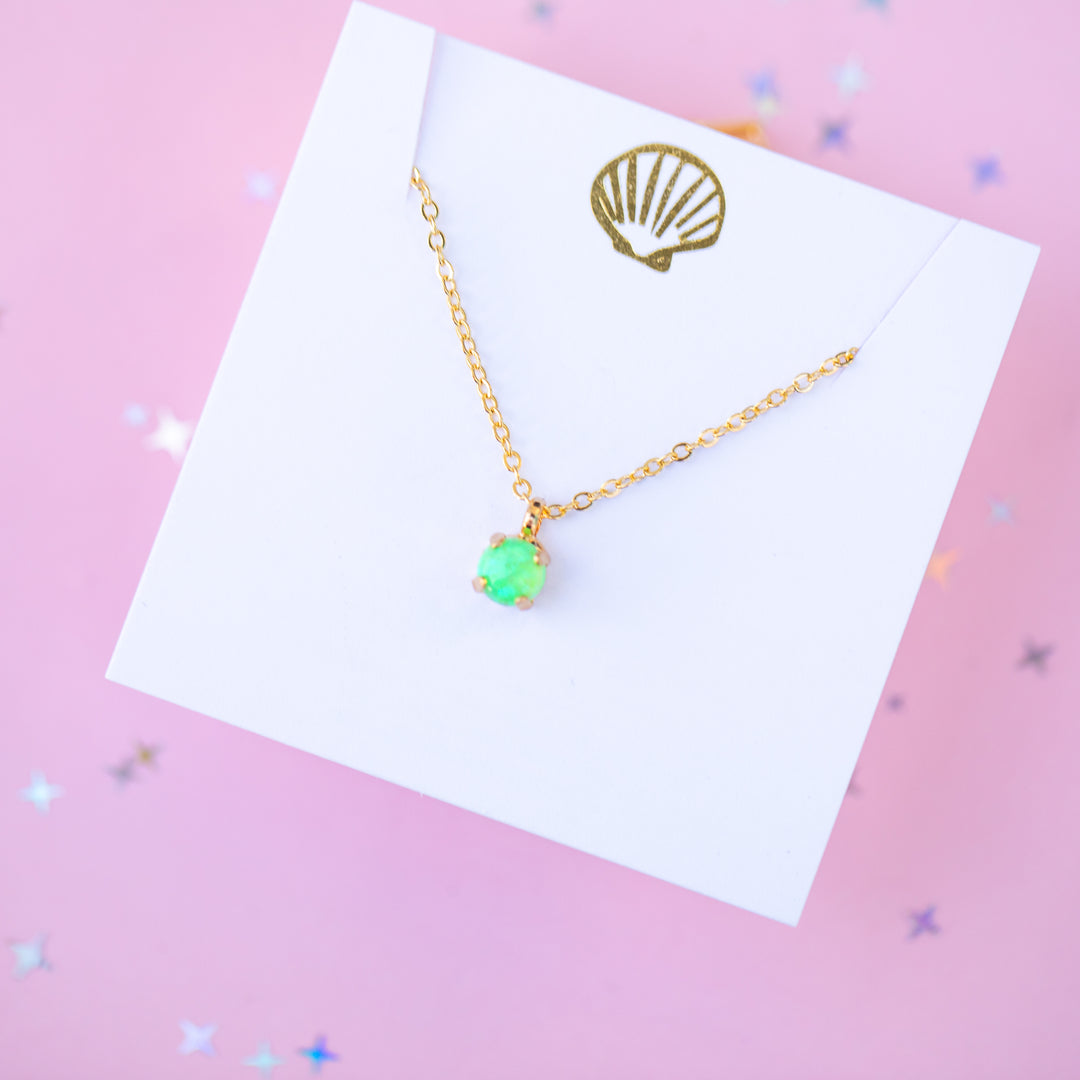 6mm Single Stone Necklace: Bright Green Opal