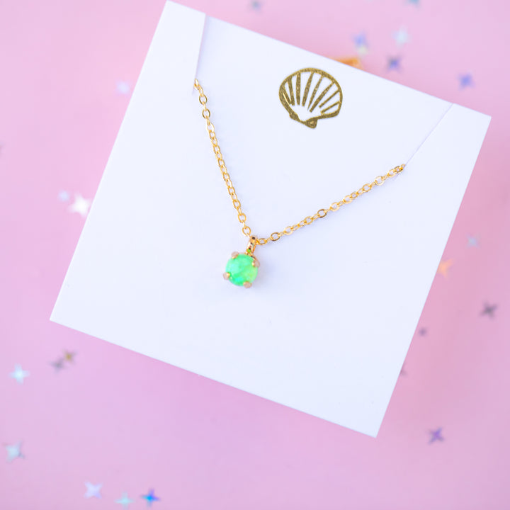 6mm Single Stone Necklace: Bright Green Opal