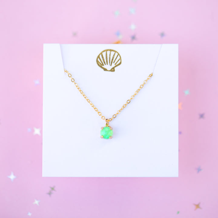6mm Single Stone Necklace: Bright Green Opal