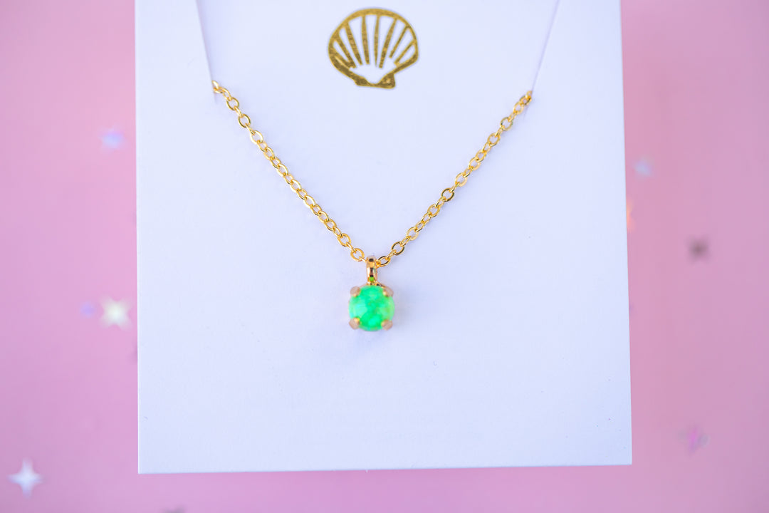 6mm Single Stone Necklace: Bright Green Opal