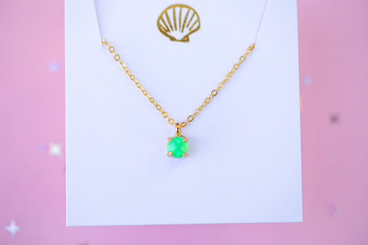 6mm Single Stone Necklace: Bright Green Opal