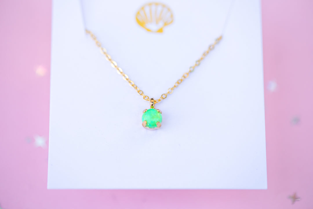 6mm Single Stone Necklace: Bright Green Opal