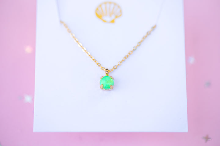 6mm Single Stone Necklace: Bright Green Opal