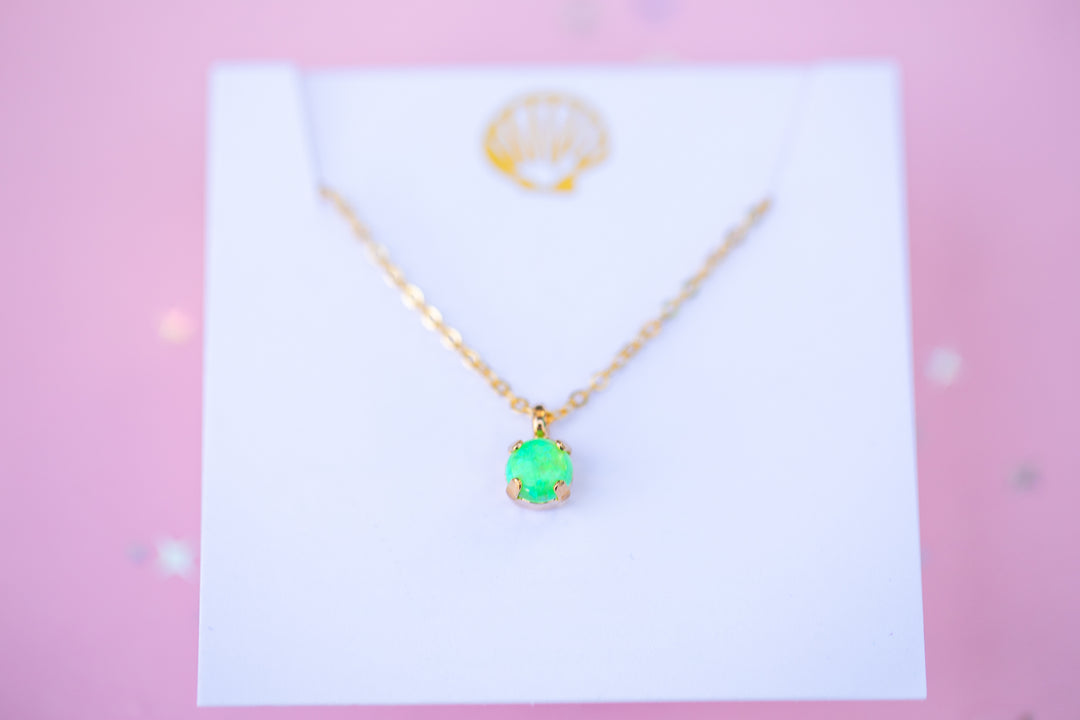 6mm Single Stone Necklace: Bright Green Opal