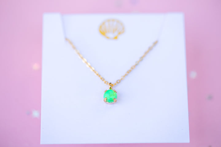 6mm Single Stone Necklace: Bright Green Opal