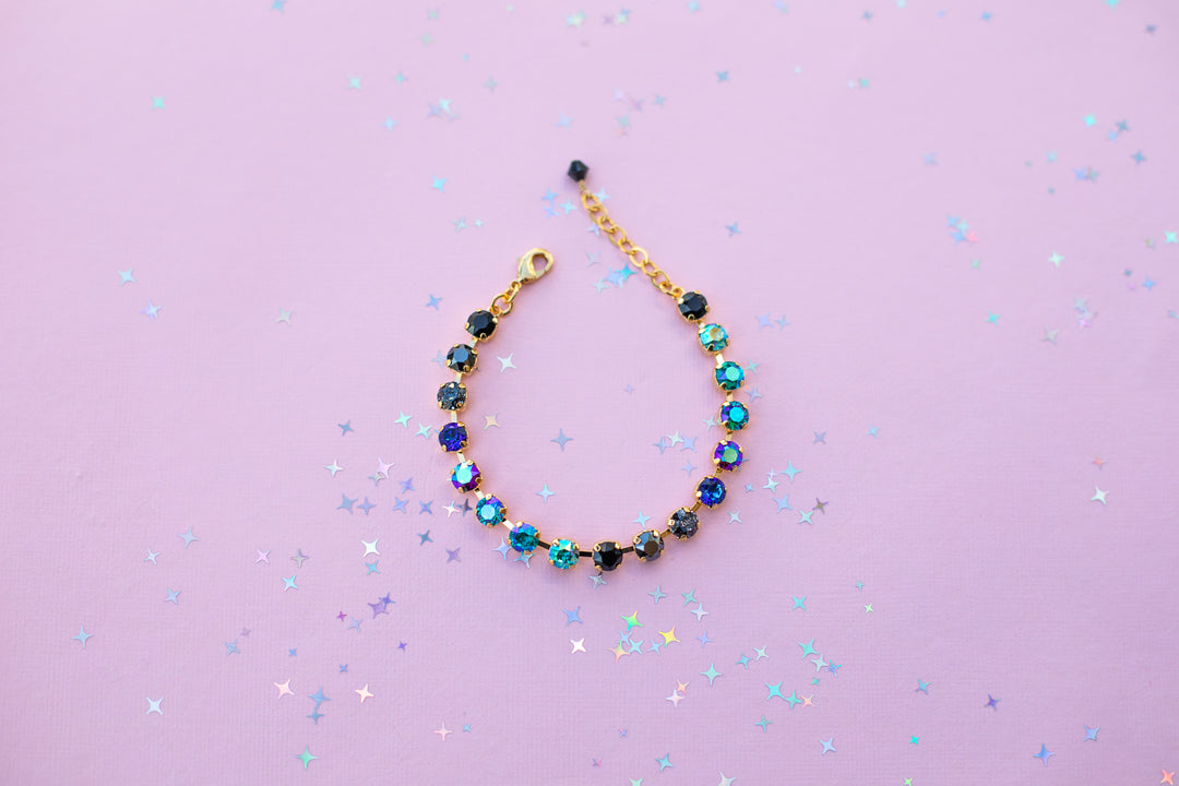 6mm Crystal Bracelet: Moonlit Teal  - Choose setting Color and Length