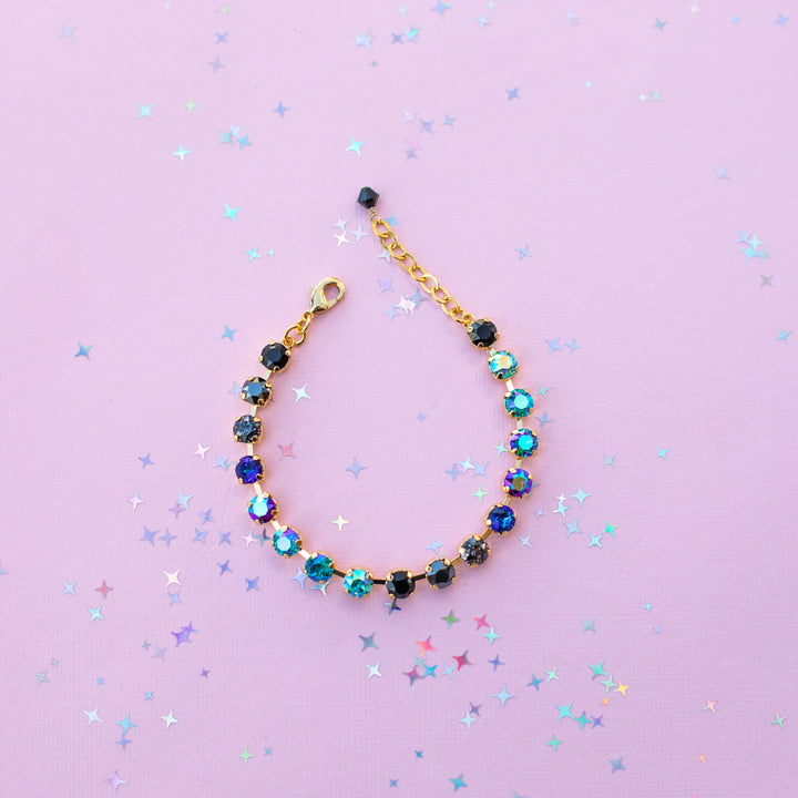 6mm Crystal Bracelet: Moonlit Teal  - Choose setting Color and Length