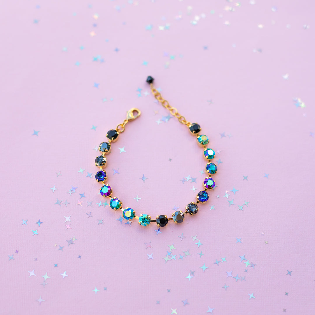 6mm Crystal Bracelet: Moonlit Teal  - Choose setting Color and Length