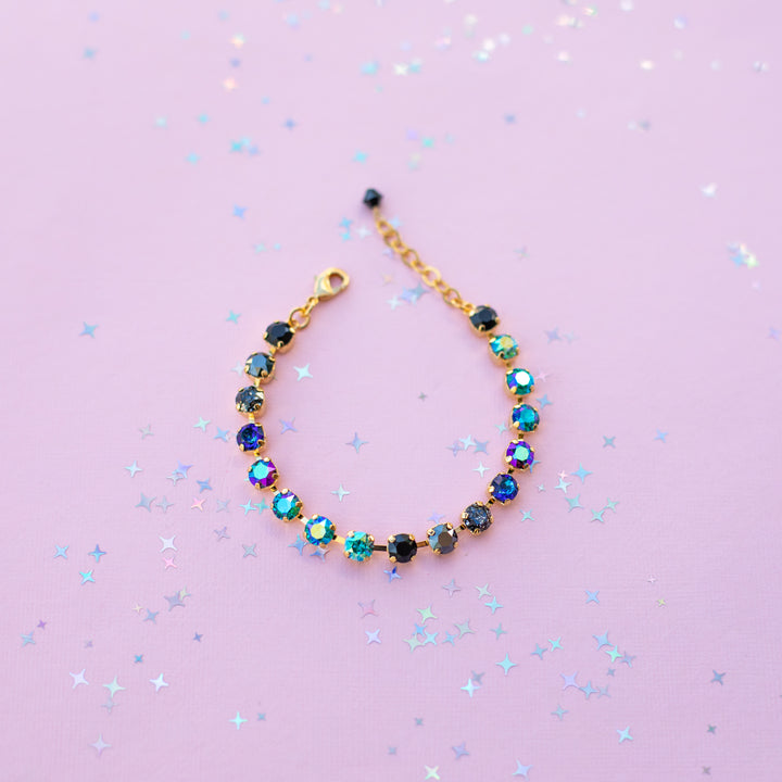 6mm Crystal Bracelet: Moonlit Teal  - Choose setting Color and Length