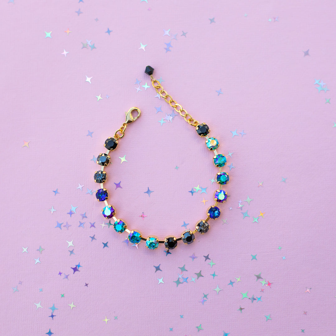 6mm Crystal Bracelet: Moonlit Teal  - Choose setting Color and Length