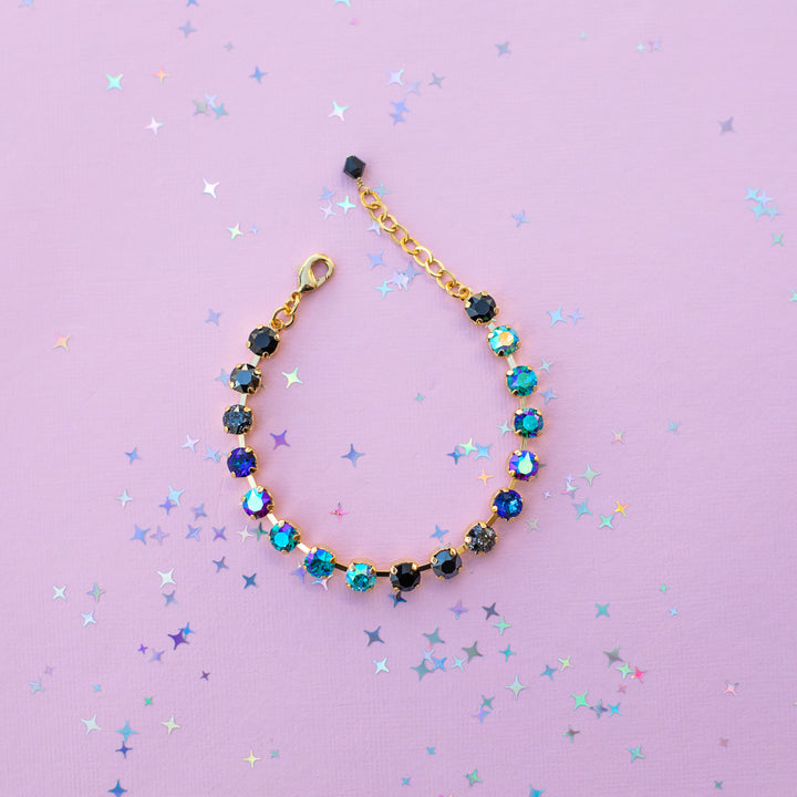 6mm Crystal Bracelet: Moonlit Teal  - Choose setting Color and Length