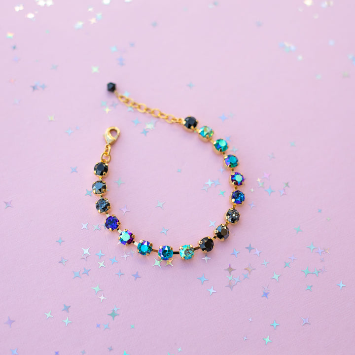6mm Crystal Bracelet: Moonlit Teal  - Choose setting Color and Length