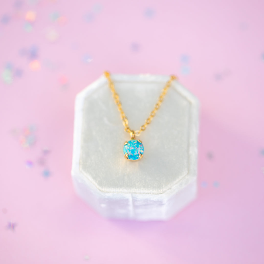 6mm Single Stone Necklace: Blue Moon Opal