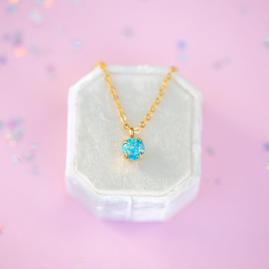 6mm Single Stone Necklace: Blue Moon Opal