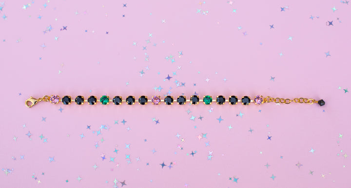 6mm Crystal Bracelet: Jet with Pink and Green