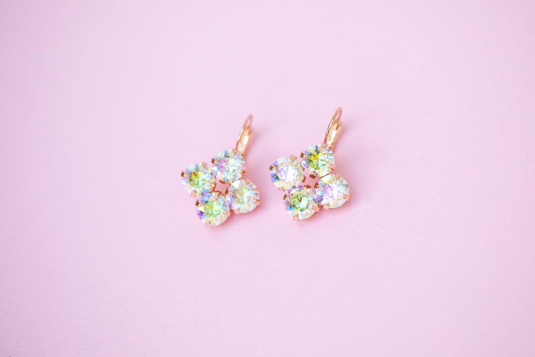 8mm 4 stone Clover Drop OR Stud Earrings Transmission - choose setting color