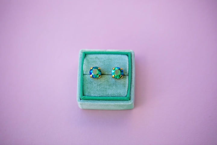 Green Stud Earrings -8mm- choose crystal color and setting color