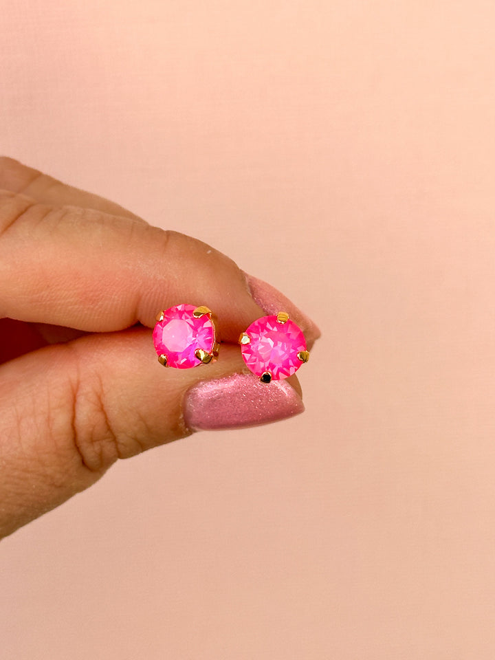 Electric Pink Twinkle Earrings - 8mm