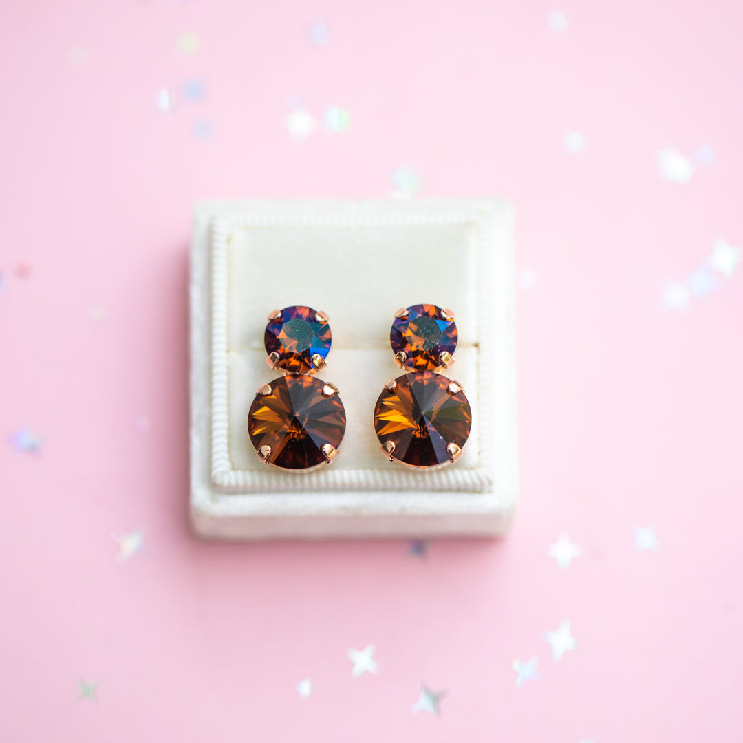12mm/8mm Rivoli Earrings (Smoked Topaz / Verde)
