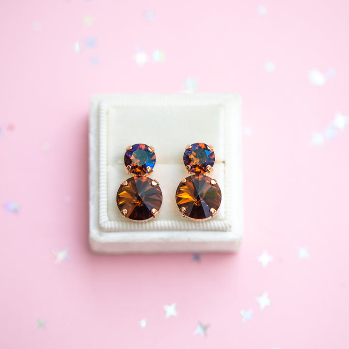 12mm/8mm Rivoli Earrings (Smoked Topaz / Verde)