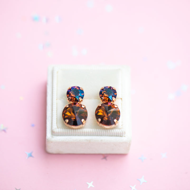 12mm/8mm Rivoli Earrings (Smoked Topaz / Verde)