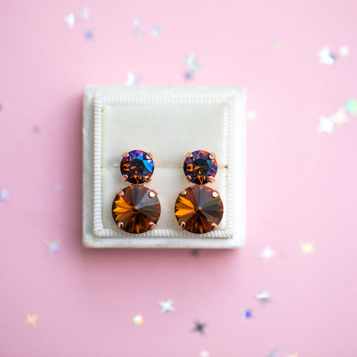 12mm/8mm Rivoli Earrings (Smoked Topaz / Verde)