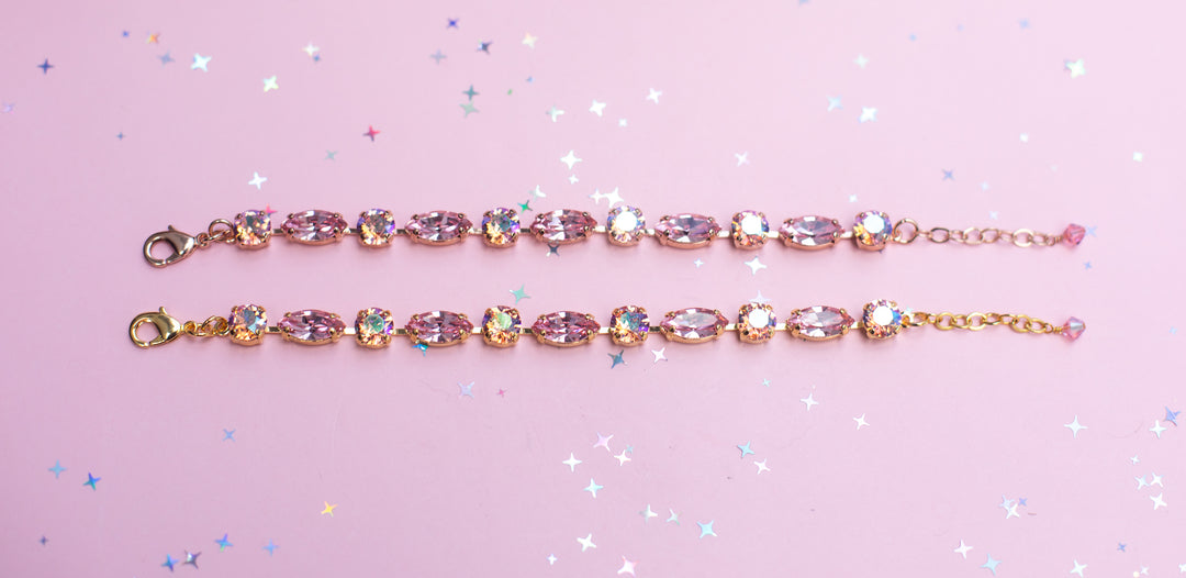 8mm/ Navette Crystal Bracelet: Pink Cashmere (PRE-ORDER 4-6 WEEK WAIT)