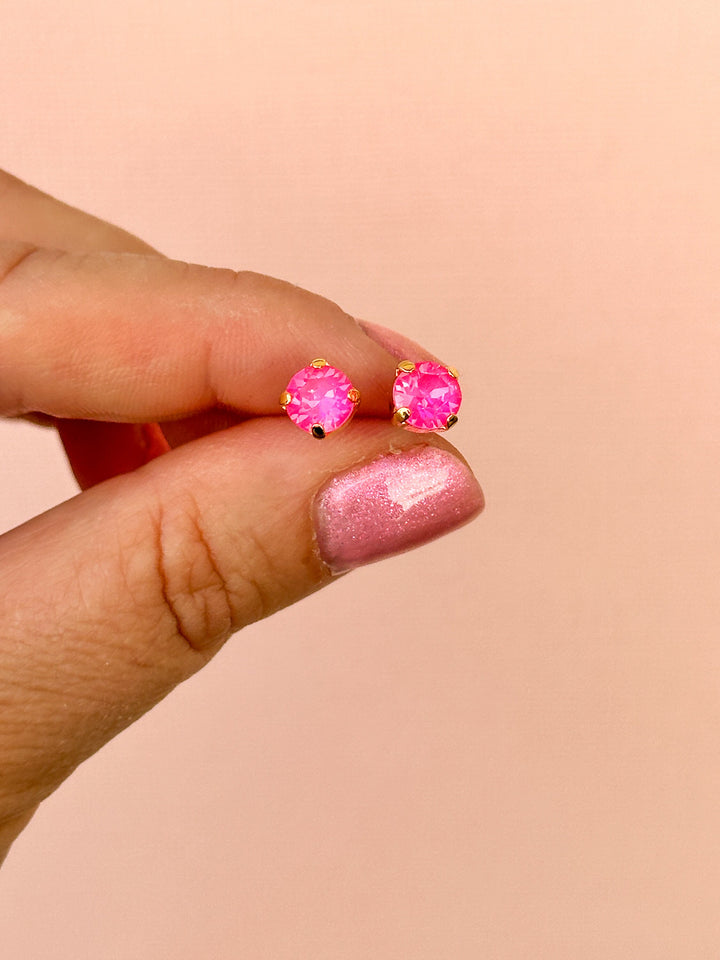 6mm Electric Pink Twinkle Stud Earrings