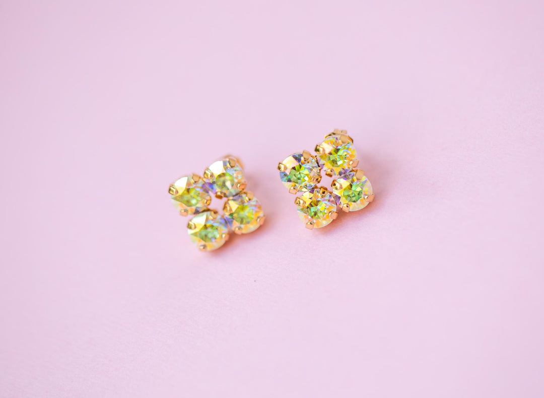 6mm 4 stone Clover Stud Earrings - Transmission - choose setting color