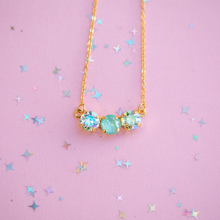 8mm 3 stone Necklace: Mint to Be Spring