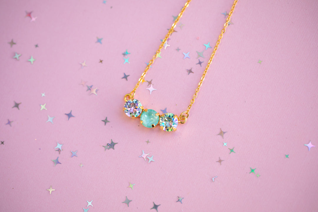 8mm 3 stone Necklace: Mint to Be Spring
