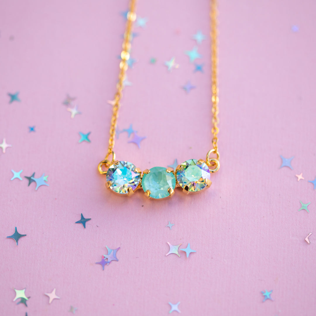 8mm 3 stone Necklace: Mint to Be Spring