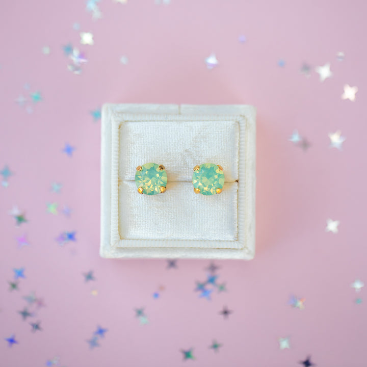 8mm Stud or Leverback Drop Earrings in Chrysolite Opal