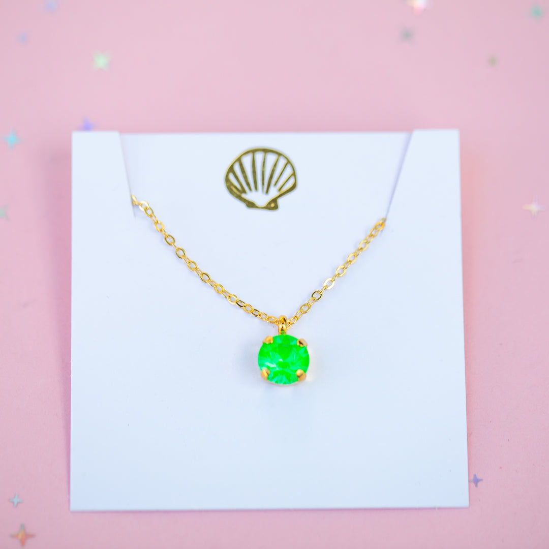 8mm Single Stone Necklace: Electric Green Twinkle