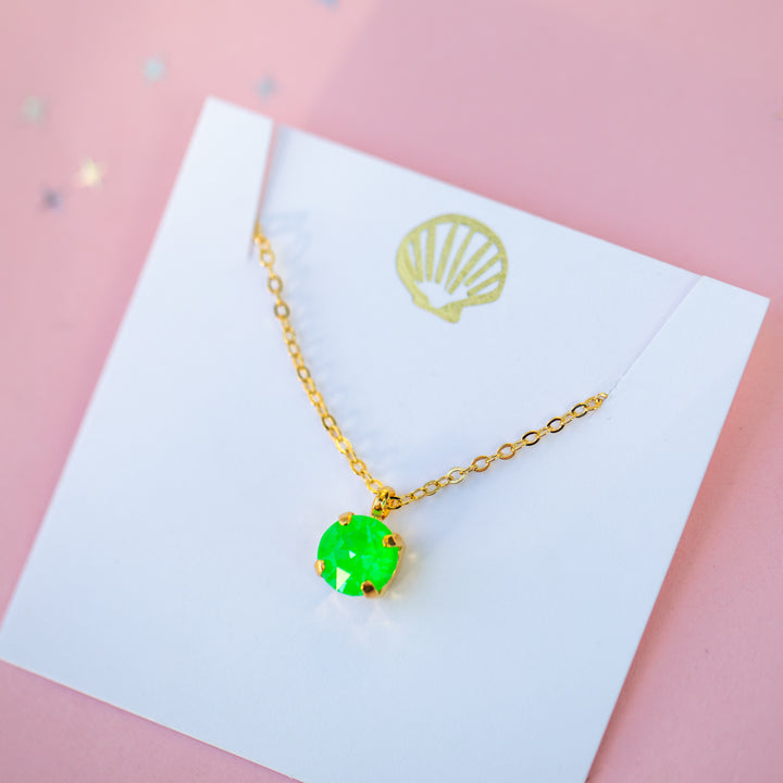 8mm Single Stone Necklace: Electric Green Twinkle